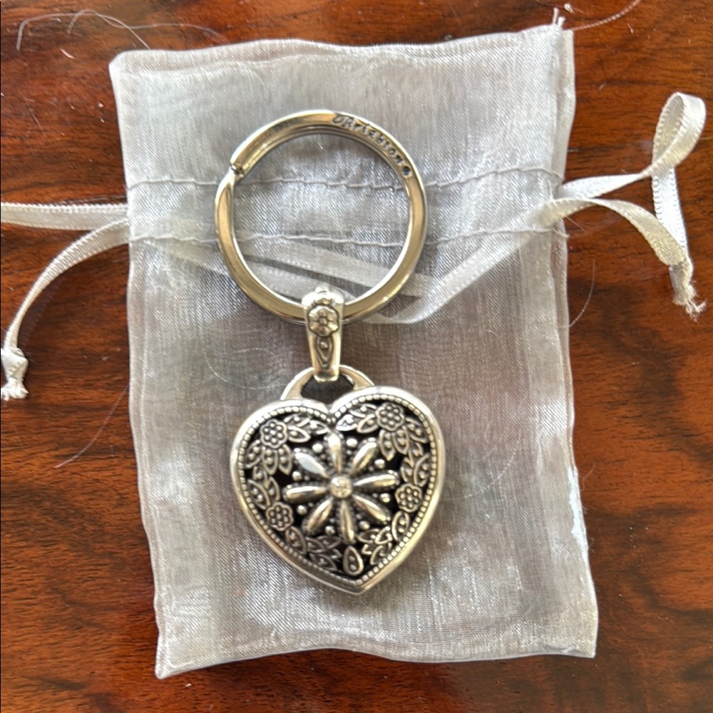 NEW Silver Floral Heart Keychain Locket by Brighton